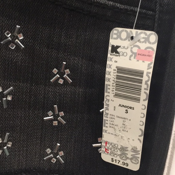 💝 10/$10 💝 NWT BONGO jean shorts Zipper front Rhinestones Black Size 5 - Picture 5 of 8